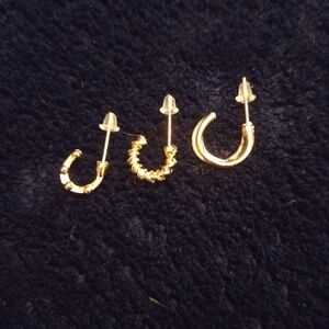 Set of 3 unique designs, 14kt gold plated hoop earings...25018, 25019, 25020